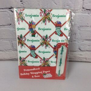 “Benjamin” Personalized Christmas Wrapping Paper & Bow Multicolored Holiday Fun